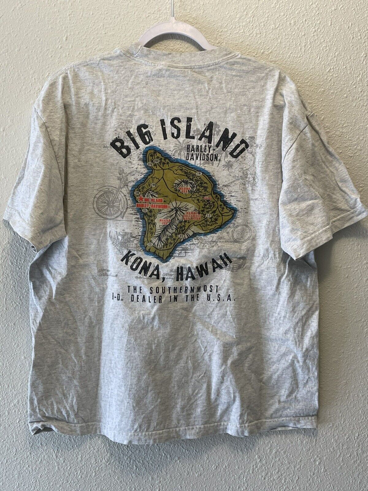 Harley Davidson Big Island Kona Hawaii Motorcycle T-Shirt Mens Xl Gray Read
